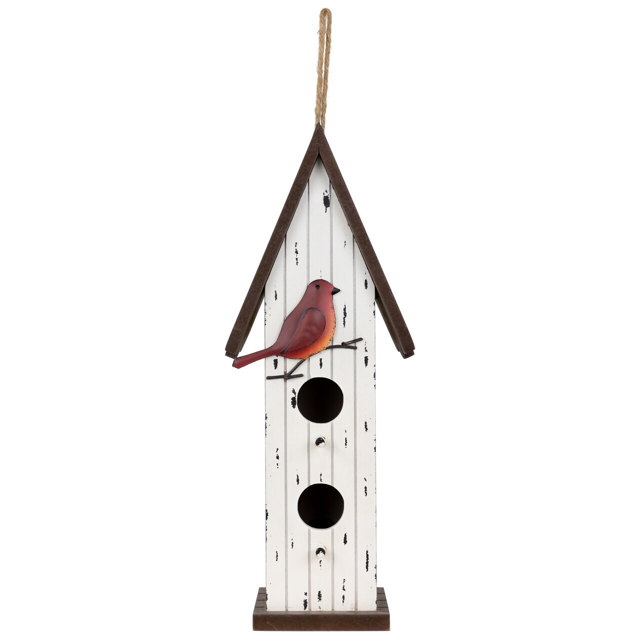 Northlight Wooden Birdhouse with Metal Bird Wall Decoration - 14.5" - Antique White